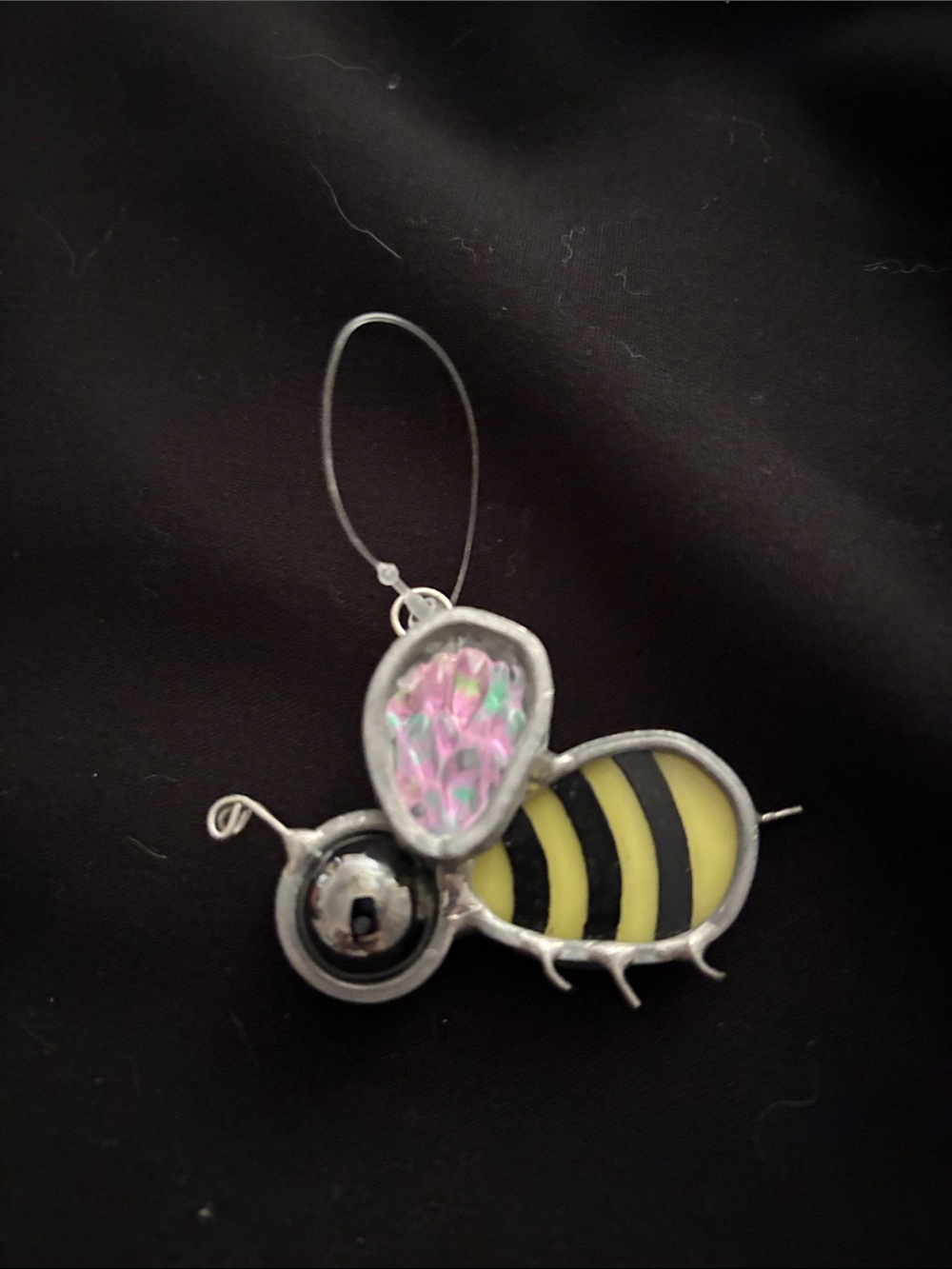 Silver Bee-Shaped Wearable Pendent Handmade Stain glass